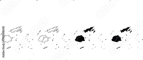Fotografía Four variations of the fiji island group map in black outlines and solid black s