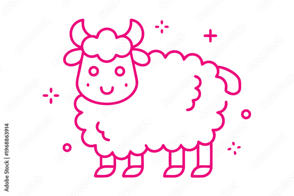 Obraz premium Fluffy cloud character with surprised expression in simple line art cartoon