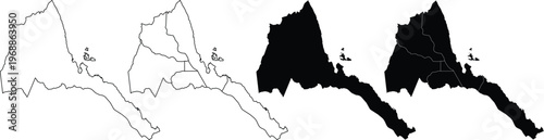Four variations of eritrea map silhouettes with and without internal regional borders