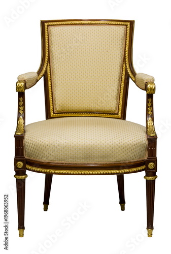 Elegant upholstered chair in classic French style highlights timeless craftsmanship and luxury in a cozy interior setting