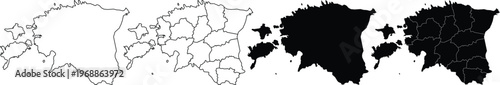 Set of estonia country maps showing outlines and internal administrative county borders