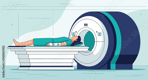 Patient undergoing MRI scan in a modern medical imaging center, diagnostic technology