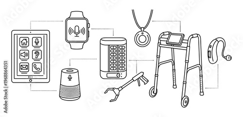 Assistive technology set for elderly with smart home walker and tablet