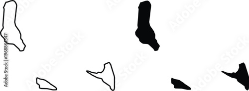 Black and white silhouette map shapes of the comoros islands archipelago on white background