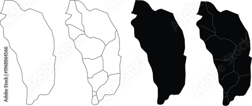 Set of four outline and silhouette maps of dominica showing administrative parish borders