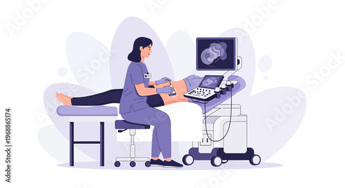 Medical Ultrasound Examination: Doctor Performing Sonography on Patient's Leg