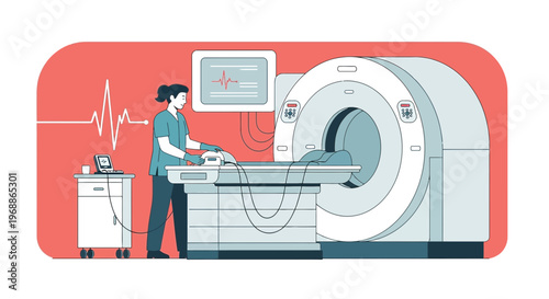 Medical Technician Operating MRI Scanner for Patient Scan in Modern Hospital Room