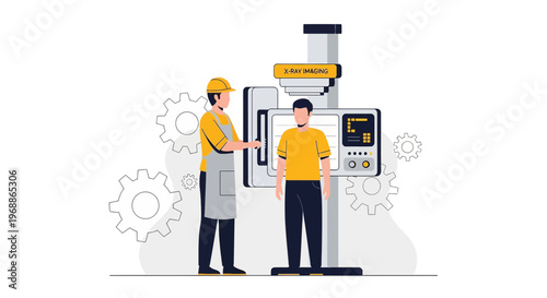 Medical Technician Operating X-Ray Machine for Patient Scan in Modern Clinic
