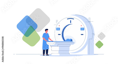 Medical Technician Operating MRI Scanner for Patient Scan in Modern Hospital Room