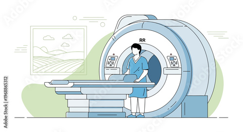 Medical Technician Prepares Patient for MRI Scan in Modern Diagnostic Imaging Room