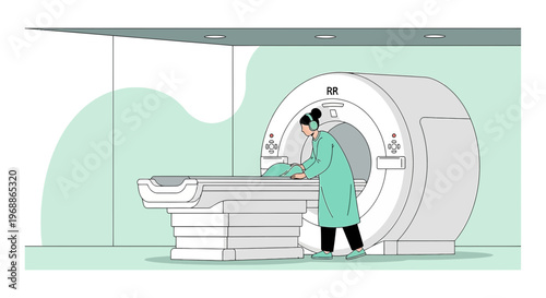 Medical Technician Prepares Patient for MRI Scan in Modern Diagnostic Imaging Room