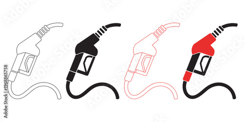 Fuel pump nozzle icon set, isolated vector, gasoline pump with dripping oil, fuel station symbol, refueling and energy icons, minimal illustration