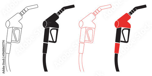 Fuel pump nozzle icon set, isolated on white background, pump nozzle with oil dripping, gas station vector illustration, refueling and fuel symbol, flat design