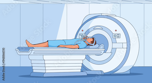 Patient undergoing MRI scan in a modern medical imaging center, diagnostic technology