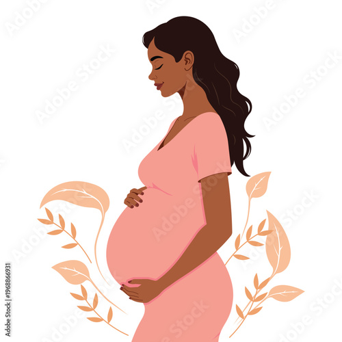 Pregnant Woman Holding Belly Motherhood Pregnancy Flat Vector Illustration