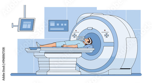 Patient undergoing MRI scan in a modern medical facility, diagnostic imaging technology