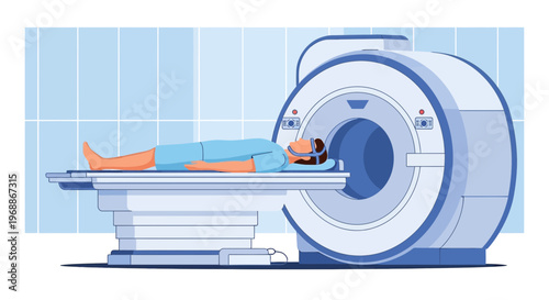 Patient undergoing MRI scan in a modern medical facility, diagnostic imaging technology