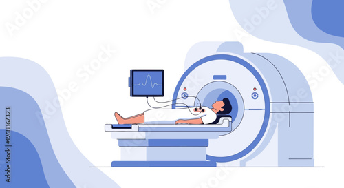 Patient undergoing MRI scan in a modern medical facility, diagnostic imaging technology