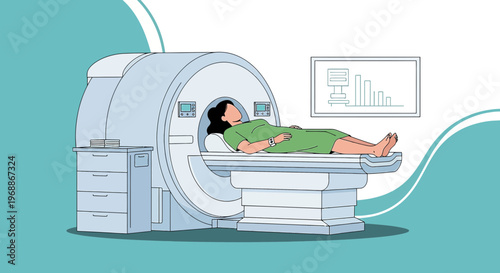 Patient undergoing MRI scan in a modern medical facility, diagnostic imaging technology
