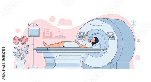 Patient undergoing MRI scan in a modern medical facility, diagnostic imaging technology