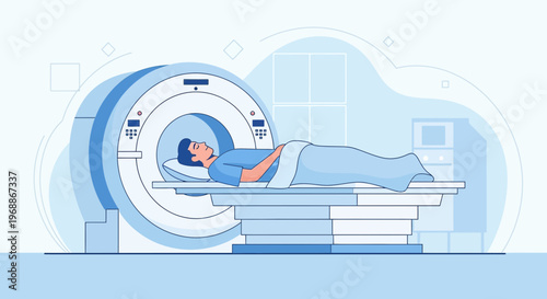 Patient undergoing MRI scan in a modern medical facility, diagnostic imaging technology