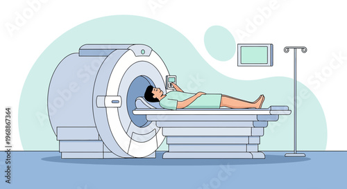 Patient undergoing MRI scan in a modern medical facility, diagnostic imaging technology