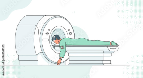Patient undergoing MRI scan in a modern medical facility, diagnostic imaging technology