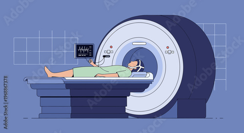 Patient undergoing MRI scan in a modern medical facility, diagnostic imaging technology