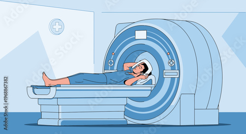 Patient undergoing MRI scan in a modern medical facility, diagnostic imaging technology