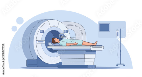 Patient undergoing MRI scan in a modern medical facility, diagnostic imaging technology