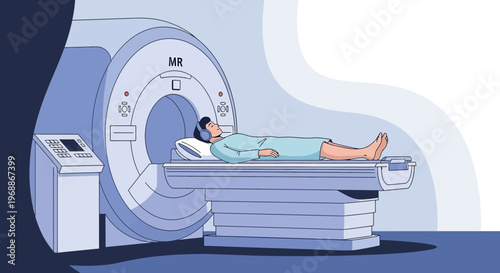 Patient undergoing MRI scan in a modern medical facility, diagnostic imaging technology