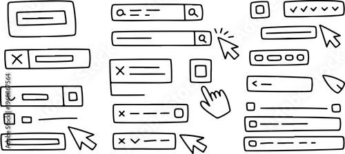 Collection of abstract vector icons depicting various user interface elements such as search bars and checkboxes.