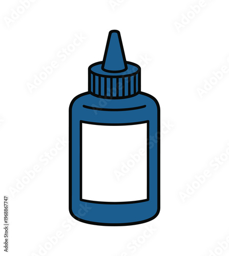 A blue plastic squeeze bottle with a blank label on a white background