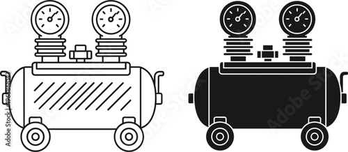 Air Compressor Machine Vector Icon Set with Pressure Gauges for Industrial Workshop Tools Pneumatic Equipment and Repair Service.eps