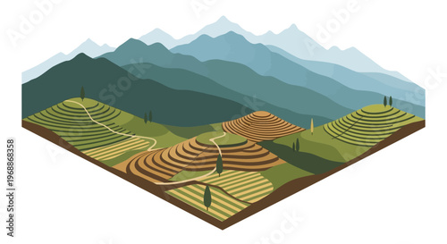 Terraced Rice Fields on a Mountain Landscape.