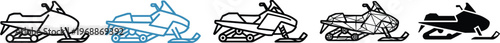Snowmobile Icon Set Vector Illustration for Winter Sports Outdoor Recreation Mountain Adventure Snow Machine Travel and Extreme Activities.eps