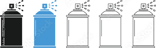 Spray Can Icon Set Vector Illustration for Graffiti Art Paint Supplies Deodorant Air Freshener and Household Cleaning Products.eps