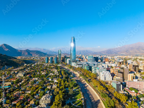Photos Aerial panoramic view of Santiago city skyline with Gran Torre skyscraper and th