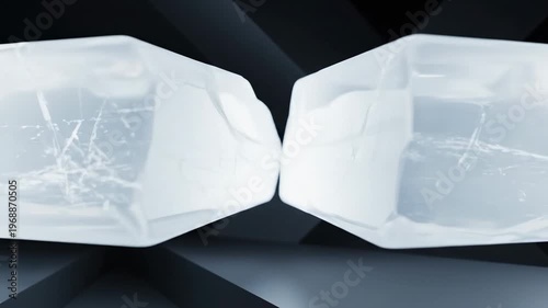 Abstract close-up of translucent ice cubes with internal fractures on a dark background