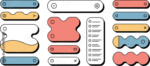 Set of unique vector shapes with various ui elements and symbols for modern web design interface.