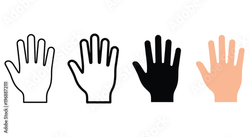 Open hand and palm icon showing a stop gesture. Symbol of warning, control and attention. Ideal for safety signs, user interface elements, gesture control and interaction or blocking actions.
