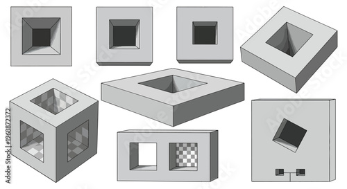 Concrete Hollow Block Geometric 3D Architecture Illustration Set