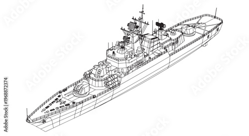 Warship Isometric Blueprint Naval Military Ship Technical Drawing
