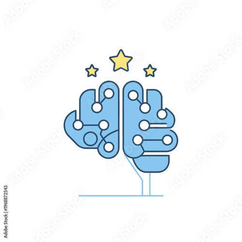 Circuit board brain with stars.