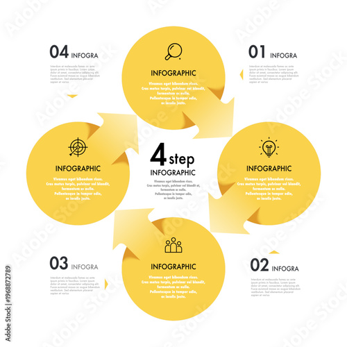 Circle chart infographic 4 parts for business strategy, timeline, presentation, start up project, theory basic operation, logic analysis. Venn diagram vector