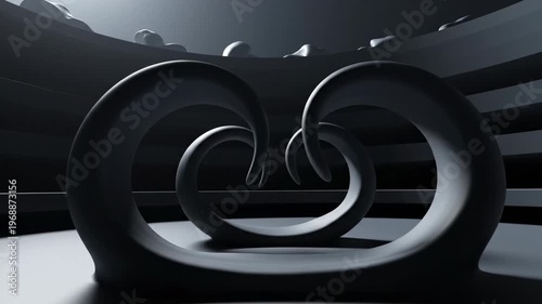 Abstract 3D Rendered Forms in a Dark, Moody Environment with Dramatic Lighting