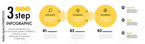 3 step circle chart infographic template for start up project, theory basic operation, presentation, business strategy, logic analysis. Venn diagram vector