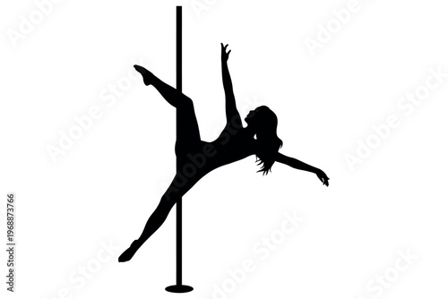 A woman in a dynamic pose performing a pole dance move with skill and elegance.