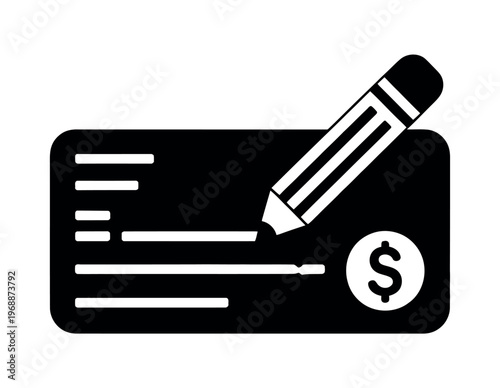 A pencil is used to write on a check, with a dollar sign prominently displayed on the right side of the financial document.