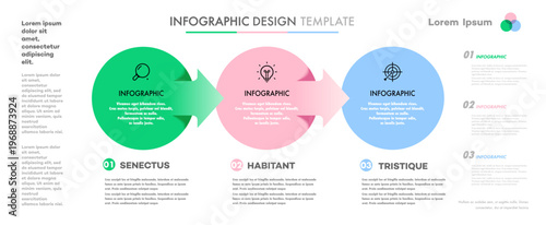 Circle chart infographic template 3 step for theory basic operation, start up project, presentation, business strategy, logic analysis, diagram vector
